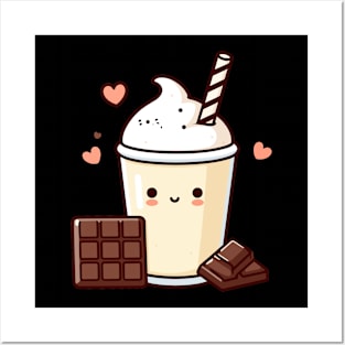 Kawaii Vanilla Milkshake with Chocolate Bars and Hearts | Kawaii Food Lovers Posters and Art